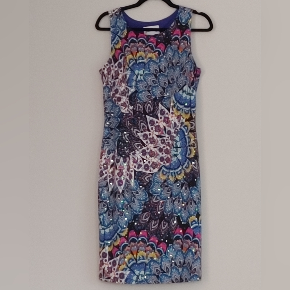 Joseph Ribkoff Peacock Sparkle Sheath Dress Size US 8